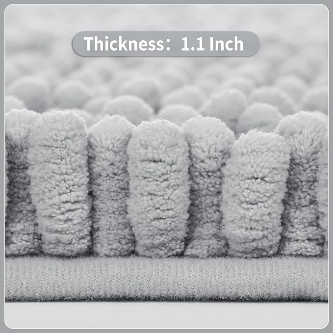 Yimobra Long Bathroom Rugs Non Slip Washable 44x24 Inch - Ultra Soft Absorbent Chenille Bath Mat, Quick Dry Shaggy Floor Carpet for Tub Shower, Silver Home Decor Accessories
