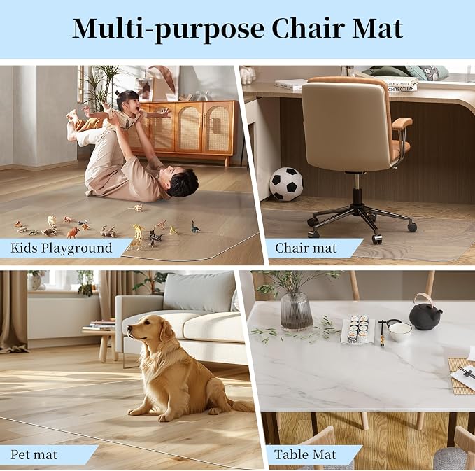 Tonaus Office Chair Mat 30"×48", Chair Mat for Hardwood Floor Transparent Clear PVC Floor Protector for Home Office Study Wooden Floors
