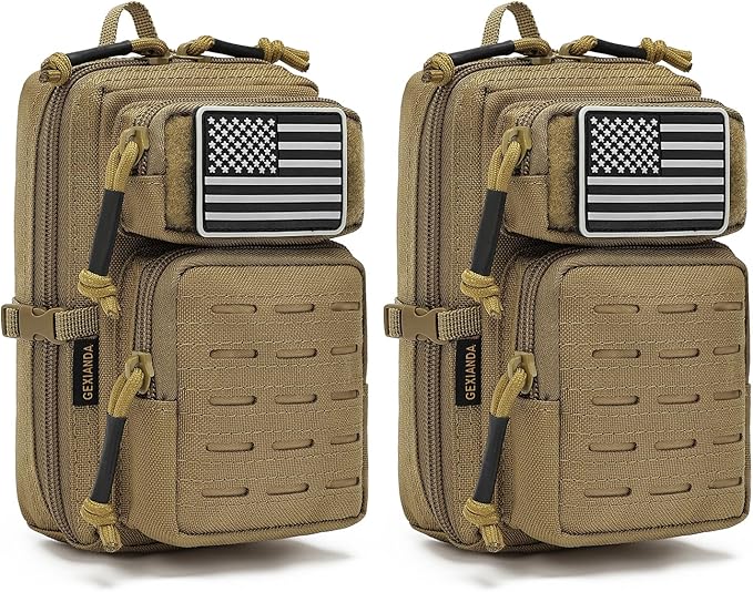2 Pack Tactical Molle Utility Pouchs,Mini Belt Pouch EDC Pouch Tactical Phone Pouches Outdoor Admin Tool Pouch Medical EDC IFAK Pack with US Flag Patch