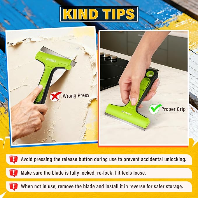 DIYSELF 1 Pack Razor Blade Scraper with 10 Extra Razor Blades, Scraper Tool, Glass Scraper for Cleaning, Glass Stove Top Scraper, Window Scraper, Paint, Cooktop, Oven Scraper, Razor Scraper Tool