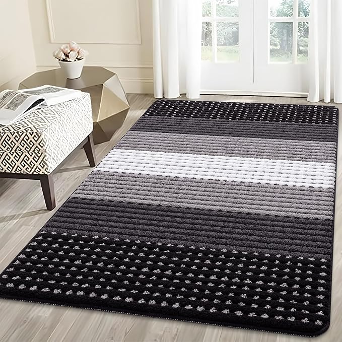 Kitinjoy Indoor Outdoor Door Mat, 59x36 Non-Slip Absorbent Dirt Trapper, Low-Profile Washable Inside Entrance Front Floor Mat, Sturdy Soft Entry Dotted Ombre Doormats for Entryway, Black