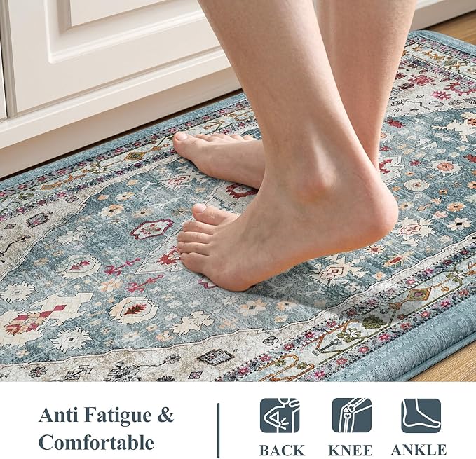 Collive Boho Kitchen Rugs and Mats 2PCS Cushioned Anti-Fatigue Floor Mat, Waterproof Kitchen Rug Set of 2 Non-Skid Comfort Standing Mat for Kitchen,Home,Office,Sink,Laundry,17.3"x29"+17.3"x47"