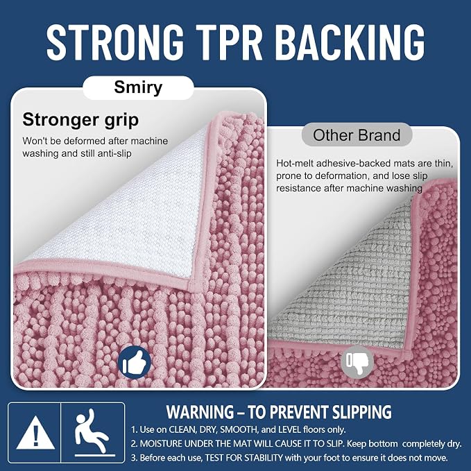 Smiry Bathroom Rugs Mat 30x20, Extra Soft Absorbent Chenille Bath Rugs, Non Slip Rubber Backing Machine Washable Quick Dry Bath Mats for Bathroom Floor, Tub, Shower, Home Decor Accessories, Dusty Rose