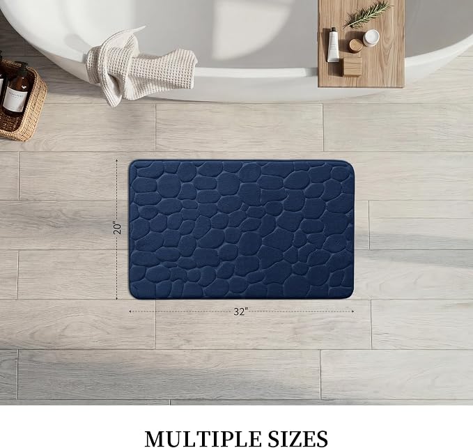 YIHOUSE Memory Foam Bath Mat Cobblestone Bathroom Rugs Super Water Absorbent Bath Mats for Bathroom Machine Washable Bath Rugs(20x32,Dark Blue)