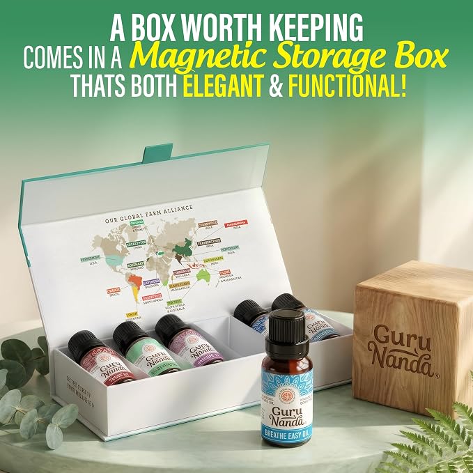 GuruNanda Essential Oil Blends – 6 Pack (10mL Each), Breathe Easy, Tranquility, Relaxation, Harmony, Calming Sleep & Thrive, Natural Aromatherapy Oils for Diffuser, Wellness & DIY