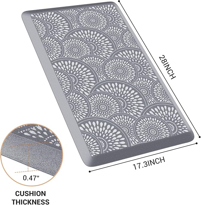 Mattitude Kitchen Mat, 17.3x28in Heavy Duty Ergonomic Comfort Foam Standing Desk Mat, Waterproof Non-Slip Standing Mats and Rugs for Kitchen, Office, Laundry, Grey