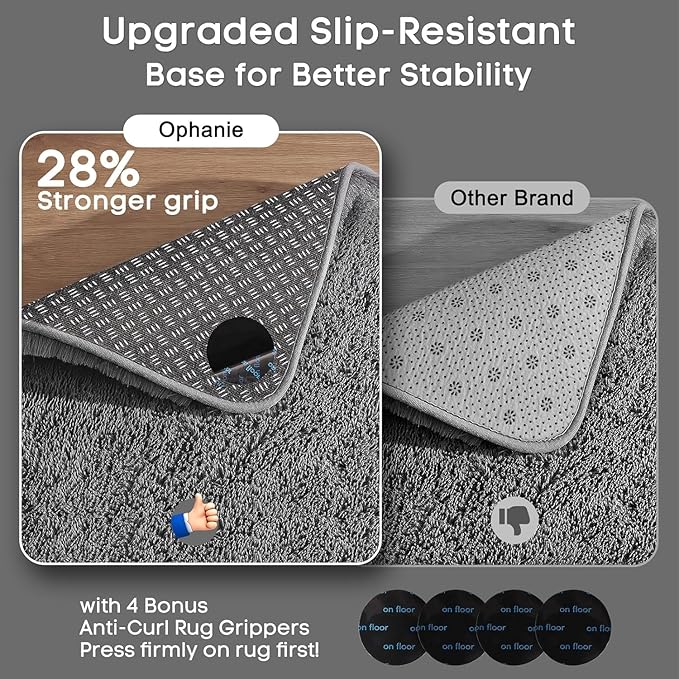 Ophanie Runner Rug for Hallway, 2x6 Washable Non-Slip Fluffy Soft Bedside Rugs 2 Pack, Bedroom Living Room Shaggy Gray Carpet for Kids Girls Boys Dorm Nursery Home Decor Aesthetic, Grey