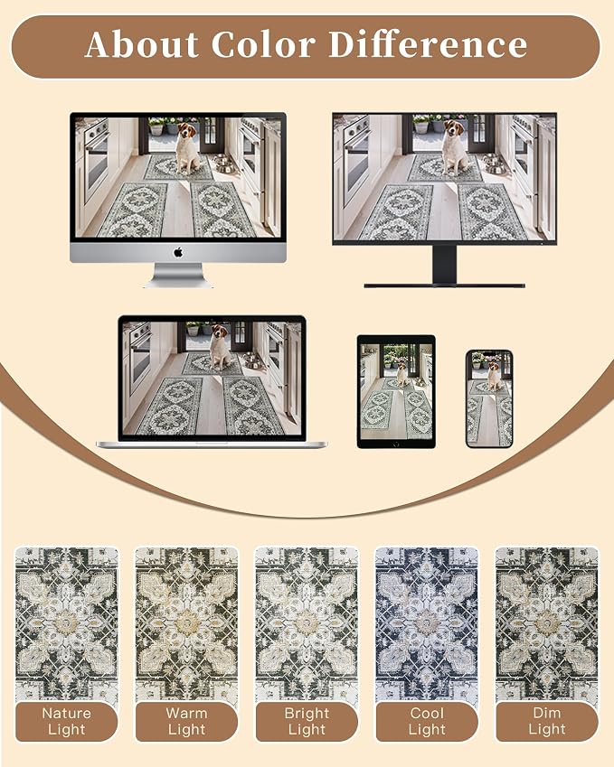 Madane Washable Kitchen Rug Set of 3, Small Area Rug Non-Slip Vintage Entryway Door Mat Indoor Entrance, Low Pile Floor Carpet Runner for Inside Front Door Entry Laundry (2x3+2x4+2x5, Black)