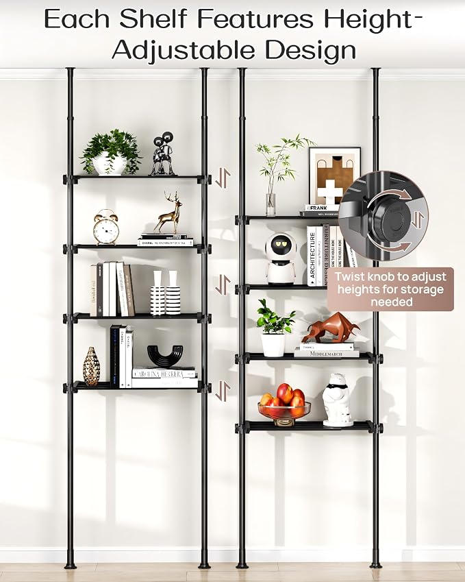 ALLZONE Adjustable Over The Toilet Storage Shelf, 4-Tier Ample Bathroom Organizer and Storage, Tension Mounted Above Toilet Storages Cabinet for Versatility, Fits 66-113 Inch Heights, Matte Black