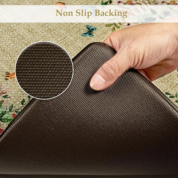 KIMODE Anti Fatigue Kitchen Mats for Floor 20"x59"+20"x32", Cushioned Farmhouse Kitchen Rugs, Non Slip Waterproof Kitchen Floor Mats, Comfort Standing Mats for Laundry Office Sink Desk Brown