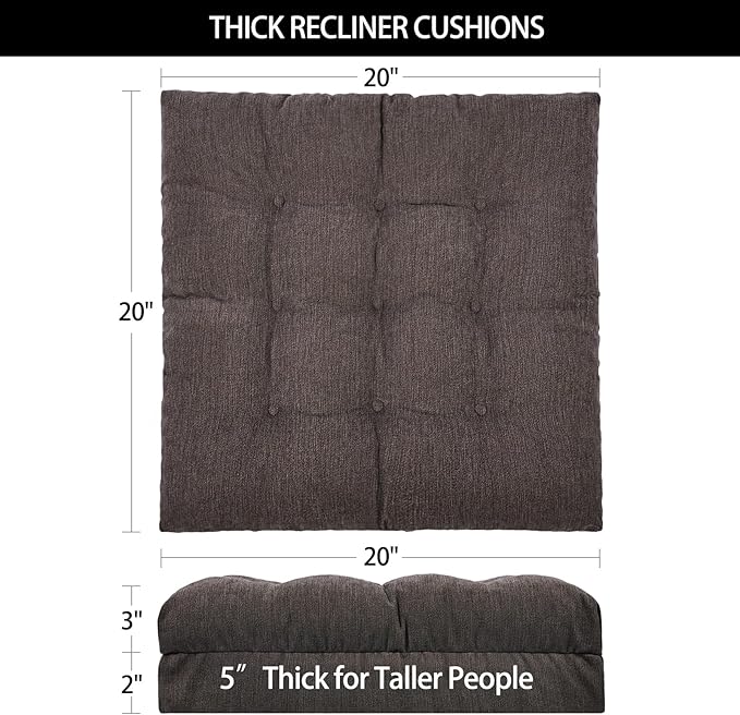 Recliner Cushions for Elderly, 20x20x5 Inch Thick Chair Cushion Patent Design Soft Tufted Dual Layer Booster Seat Cushions for Seniors Recliner Risers Taupe 1P