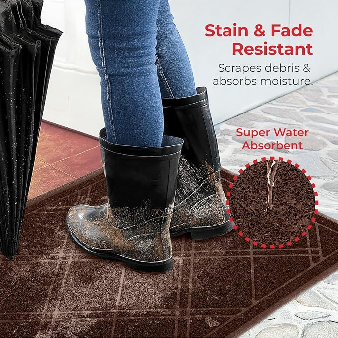 SlipToGrip Universal Door Mat, Plaid Design - Brown, 42 x 35 - Anti Slip, Durable and Washable, Outdoor, Indoor Floor Welcome Mat - Patio, Front Door, Dust Absorbent