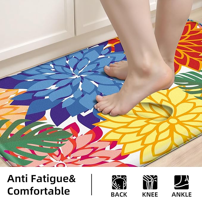 Arenarug Kitchen Mats for Floor 2PCS Cushioned Anti Fatigue Kitchen Mats Waterproof Non Slip Kitchen Mat Rug Set Comfort Foam Standing Mat for Sink, Laundry, Office, 24"x39"+24"x59", Colorful