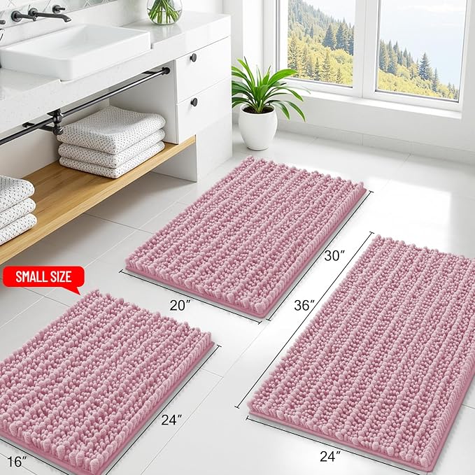 Smiry Bathroom Rugs Mat 44x24, Extra Soft Absorbent Chenille Bath Rugs, Non Slip Rubber Backing Machine Washable Quick Dry Bath Mats for Bathroom Floor, Tub, Shower, Home Decor Accessories, Dusty Rose