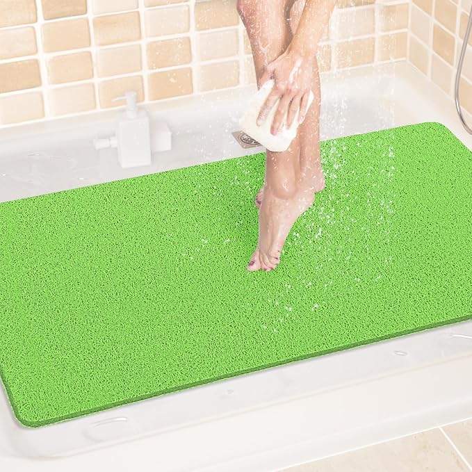 LuxStep Shower Mat Bathtub Mat,40x24 inch, Non-Slip Bath Mat with Drain, Quick Drying PVC Loofah Bathmat for Tub,Shower,Bathroom,Grass Green