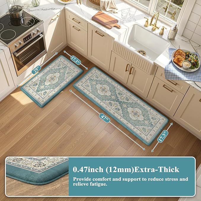 Collive Boho Anti Fatigue Kitchen Mats Sets 2 Piece Non Skid Kitchen Mats for Floor Cushioned Kitchen Rugs and Mats Waterproof Ergonomic Comfort Standing Mat Runner for Kitchen,Home,Office,Laundry