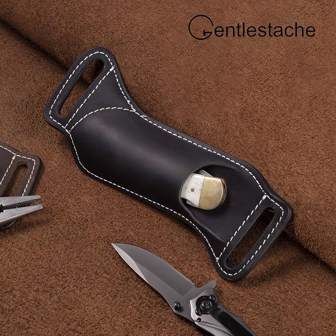 Gentlestache Leather Knife Sheaths for Belt, Knife Holster, Pocket Knife Sheath, EDC Leather Sheath for Folding Knife Carrier