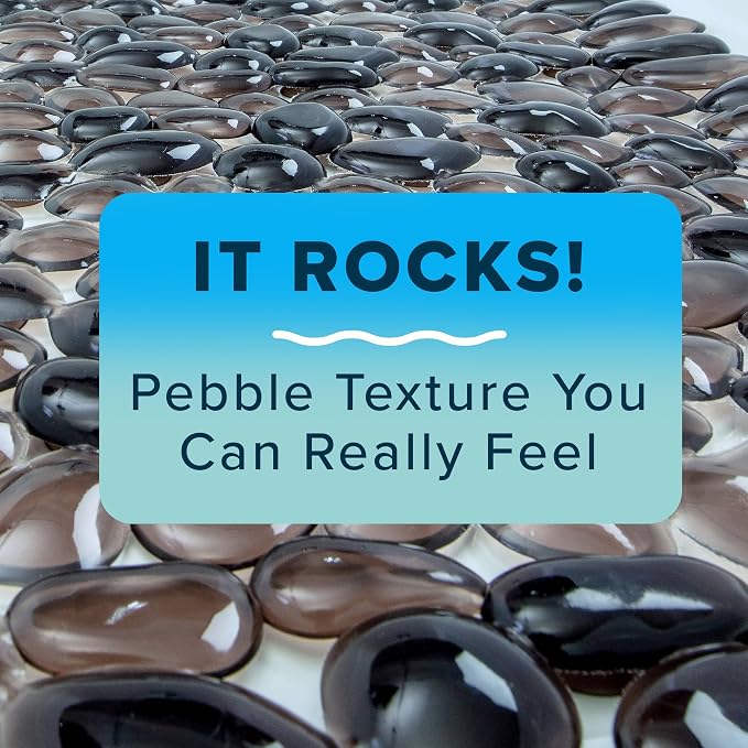 SlipX Solutions Non Slip Pebble Bath Mat for Shower & Bathtub 38x17 | River Rock Look | Accupressure | Massage Bath Mats for Tub | 188 Suction Cups | Machine Washable, Bronze Pebbles