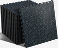 SUPERJARE 0.56'' Thick 12 Pcs 48 Sq Ft Rubber Top Exercise Equipment Mats, High Density EVA Foam Mats with Rubber Top, Interlocking Gym Flooring for Home Gym, Protective Workout Mat, Black/Blue