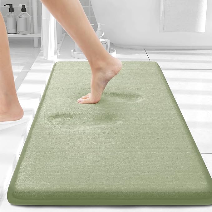 Smiry Memory Foam Bath Mat 30x20, Extra Soft and Absorbent Bathroom Mats, Non Slip Washable Carpet for Floor, Shower and Tub, Sage Green