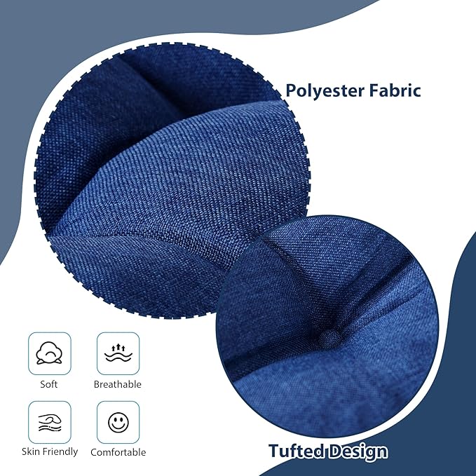 IASEAHK Chair Cushions for Dining Chairs, Seat Cushions for Kitchen Chairs, Indoor Seat Cushions with Ties, Tufted Foam Chair Pads, Non Slip Chair Cushions Set of 6, 15.5" x 15.5" x 4", Navy Blue