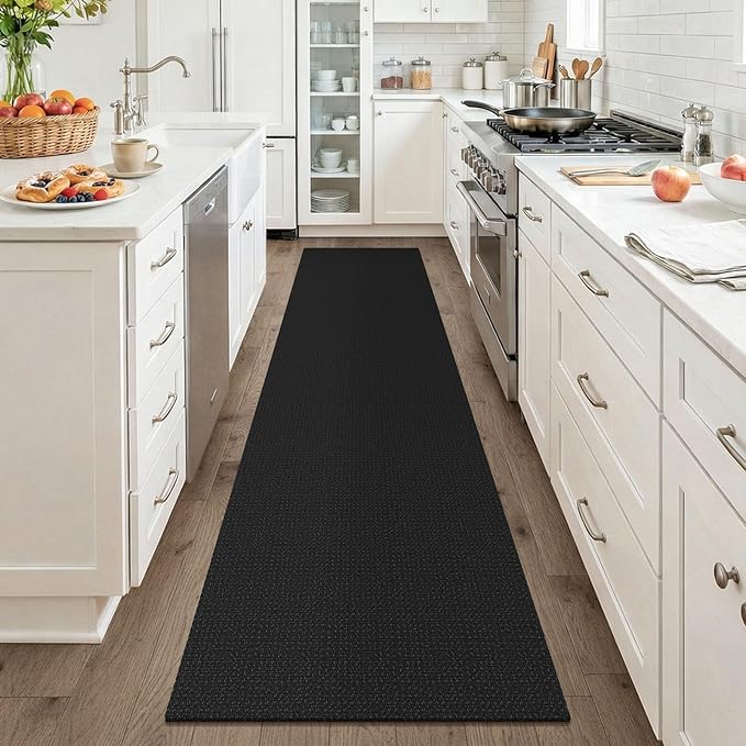 KOZYFLY Black Runners for Hallway 2x8, Washable Runner Rug, Woven Non Slip Kitchen Runner, Braided Entryway Rug, Floor Carpet for Foyer, Bedroom, Hall, Black/Dark Grey