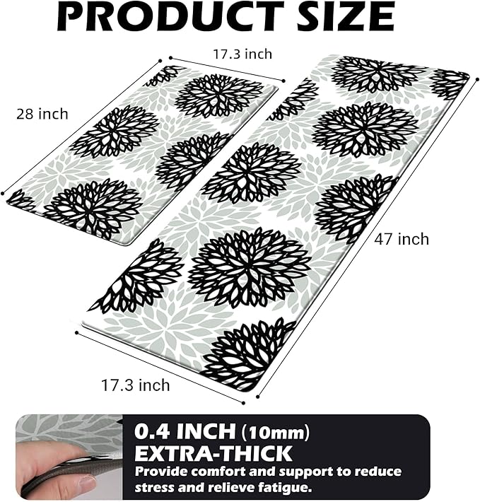Kitchen Mats Set of 2 Cushioned Anti Fatigue Kitchen Rugs Non Slip Waterproof Kitchen Runner Memory Foam Kitchen Floor Mat Comfort Standing Mat for Sink,Office,Laundry
