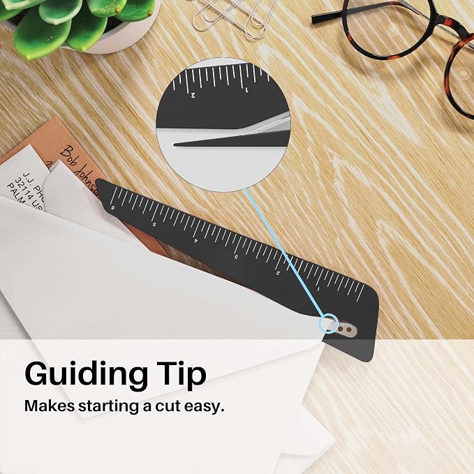 Ruler & Letter Opener Combo - Easy to Hold - Oversized Grip - Black 6 Inch Ruler - Envelope Opener w/Measuring Tool - Perfect for Crafts, Drafting, Sewing, & Drawing - (3 Pack, Black)