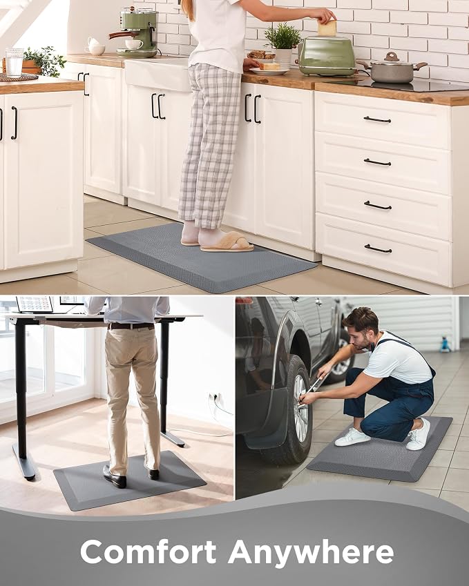 Ophanie Kitchen mats for Floor, 3/4 inch Thick, Kitchen Rugs, 20x39 Anti Fatigue Standing Cushioned Mat, Waterproof, Comfort Ergonomic mat for Office, Home, Sink, Grey Non-Slip Bottom