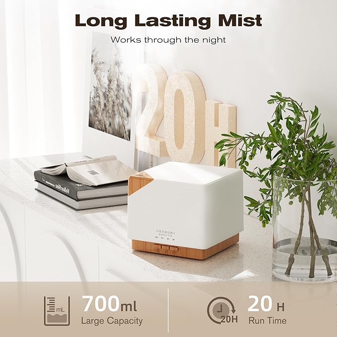 ASAKUKI Essential Oil Diffuser for Home, Large 700 ml Humidifier with Automatic Shut-Off, Scent Aromatherapy Diffuser with 7 LED Lights for Living Room, Kitchen, Bedroom, Hotel - Yellow