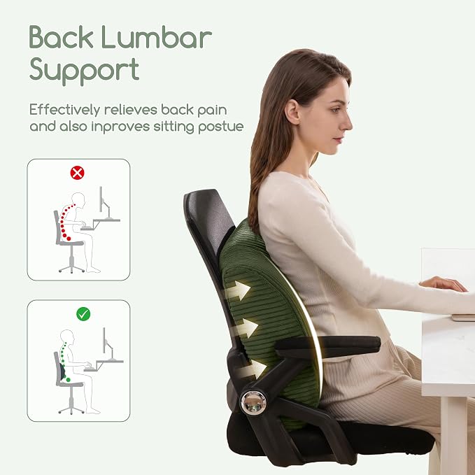 Lumbar Support Pillow for Recliner Chair/Accent Chair/Couch, Extra Large Memory Foam Back Support Cushion for Elderly, Recliner Cushions for Back Rest, Pain Relief, Reading, Washable Cover, Dark Green