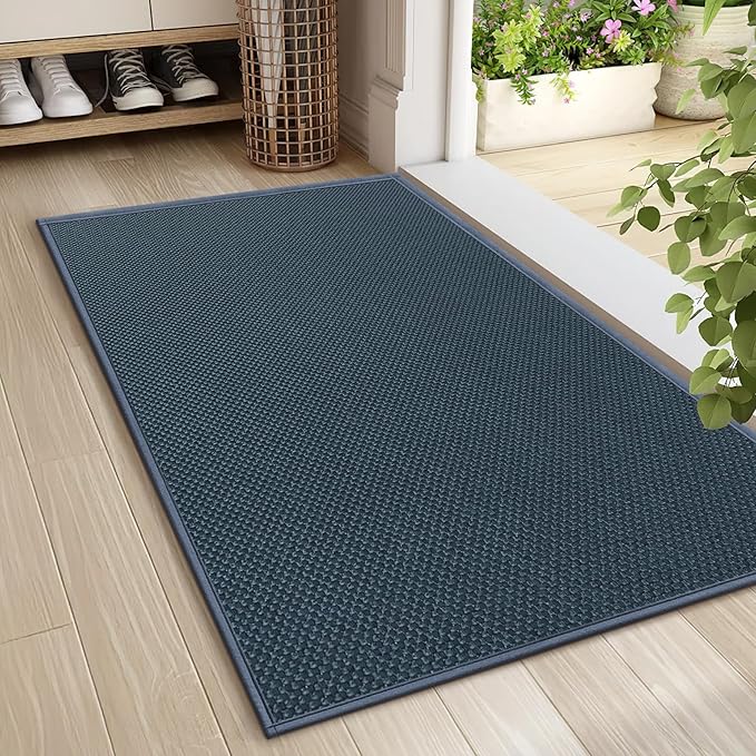 LEKEEPGO Door Mat 24"x36", Non Slip Door Mat Indoor Entrance, Rubber Backing Front Indoor Doormat Washable Absorbent Low-Profile Entryway Entry Resist Dirt Inside Door Mats, Cyan Blue