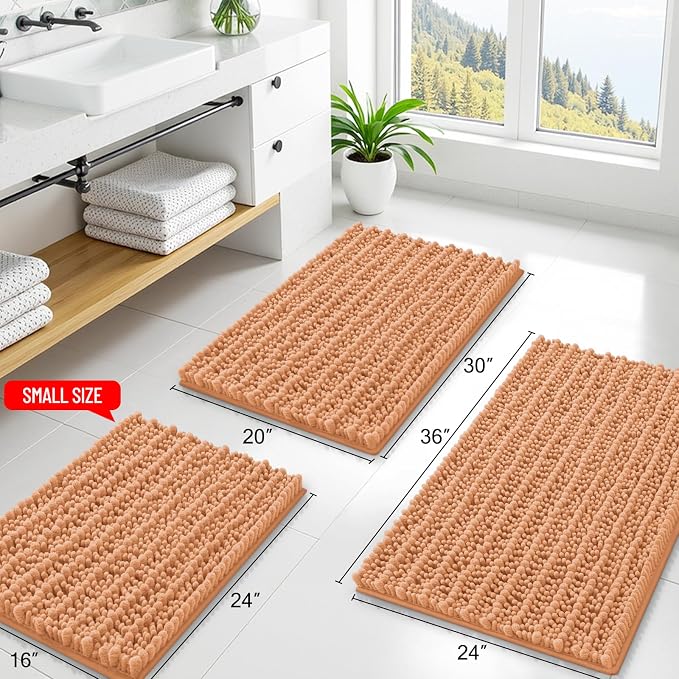Smiry Bathroom Rugs Mat 30x20, Extra Soft Absorbent Chenille Bath Rugs, Non Slip Rubber Backing Machine Washable Quick Dry Bath Mats for Bathroom Floor, Tub, Shower, Home Decor Accessories, Peach