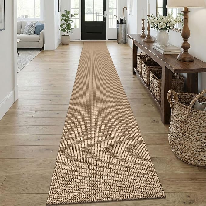 KOZYFLY Boho 2x18 Runners Rugs for Hallway, Extra Long Washable Runner Rug, Woven Non Slip Kitchen Runner, Cotton Entryway Rug, Floor Carpet for Entry, Aisle, Hall, Orange Beige/Tan/Brown