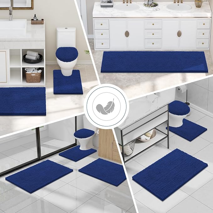 Smiry Luxury Chenille Bathroom Rugs 36x24, Extra Soft and Absorbent Shaggy Bath Mat, Machine Washable, Non-Slip Plush Carpet Runner for Tub, Shower, and Floor, Home Decor Accessories, Royal Blue