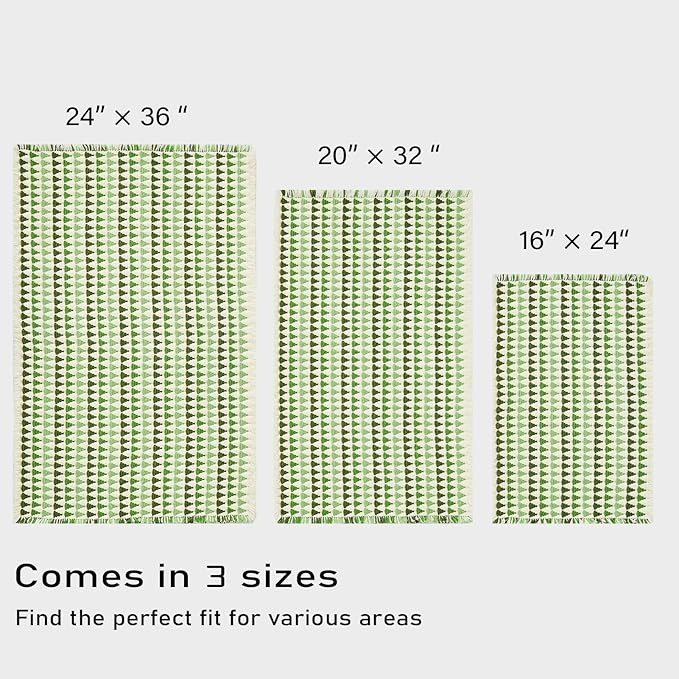 Douceur Boho Bath mat for Bathroom Floor Non Slip, Acrylic Blend Cute Bath Mats with Tassels, Quick Dry Bath mats Machine Washable, 16" x 24", Green