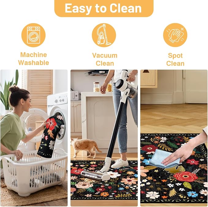 Office Chair Mat for Hardwood Floor & Tile Floor,36"x48"Heavy Duty Desk Chair Mat for Hard Floors, Under Desk Rug for Rolling Computer Chair,Anti Slip,Low Pile Carpet Floor-Black Multicolor Flower