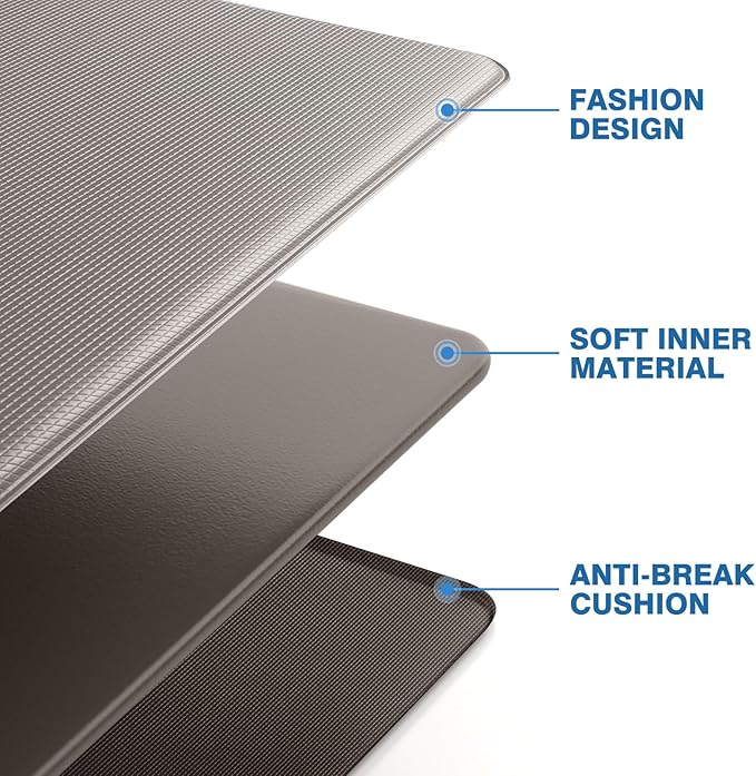 StepRite Kitchen Mats, 2PCS Kitchen Rugs, Cushioned Anti Fatigue Kitchen Mats for Floor, Non-Slip Standing Desk Mat, Waterproof Kitchen Rug Set for Kitchen, 20" x 32"+20" x 48"-0.4 inch Thick, Khaki