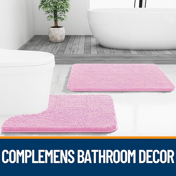 OLANLY Bathroom Runner Rugs 70x24, Extra Soft Absorbent Chenille Bath Rugs, Rubber Backing Quick Dry, Machine Washable Long Bath Mats for Bathroom Floor, Tub and Shower, Home Decor Accessories, Pink