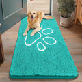 Smiry Dog Door Mat for Muddy Paws, Absorbent Dirt Trapper Non Slip Quick Dry Washable Chenille Mat for Mud Dogs, Entry Rug for Indoor and Outdoor (48x30 Inches, Turquoise and White)