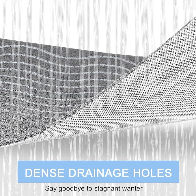 Square Shower Mat 32x32 Inch Non Slip Large Bath Mat for Inside Shower Loofah Soft Textured Bathroom Floor Mat Foot Massage Scrubber for Wet Area, Not Suction Cups, Quick Drying (White Wave Lines)