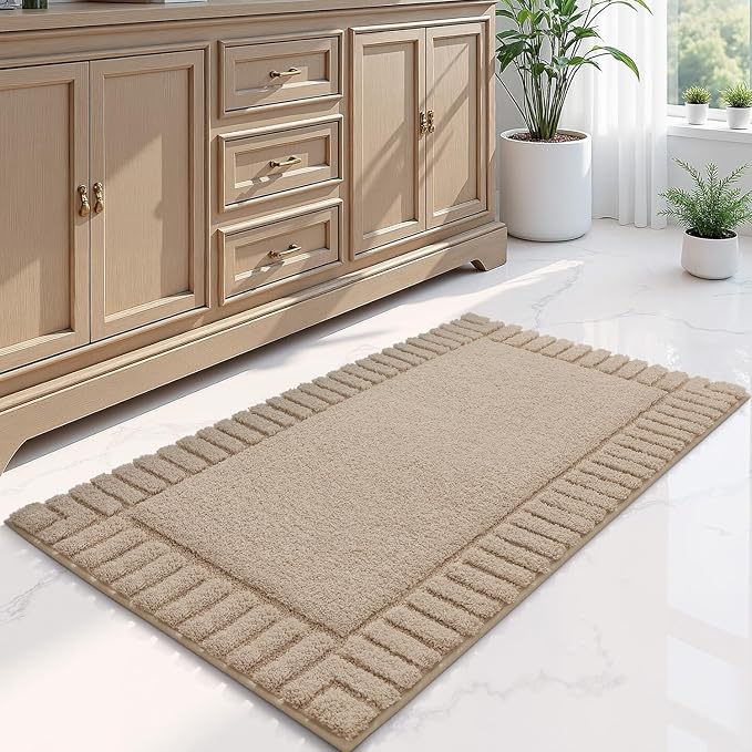 LUMI Bathroom Rugs Non Slip with Rubber Backing, Extra Soft Plush Microfiber Bath Rug Absorbent, Machine Washable Bath Mat Quick Dry for Tub, Shower, Hotel, Beige, 24"x43"