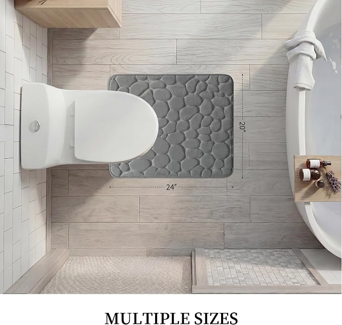YIHOUSE Memory Foam Bath Mat Cobblestone Bathroom Rugs Super Water Absorbent Bath Mats for Bathroom Machine Washable Bath Rugs(20 x 24,Dark Gray)