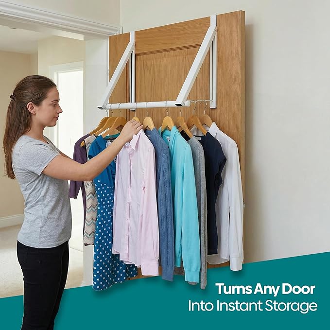 HOLDN’ STORAGE Over The Door Hanger Foldable - Over The Door Rack for Hanging Towels, Coats & Clothes - Over The Door Hanger Hooks for Bedroom, Washroom and Office.