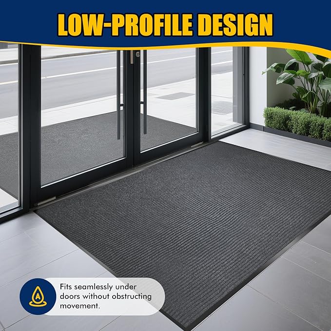 Extra Large Indoor/Outdoor Entrance Mat - 4 x 6 Feet, Rubber Border Door Mat Heavy Duty, Waterproof, Low-Profile, Easy to Clean, Rubber Entry Mat, Commercial Floor Mat, Charcoal Grey