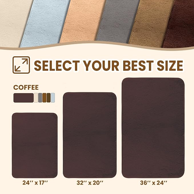 TECHMILLY Fluffy Bathroom Rug Mat 32x20, Absorbent Thick Non Slip Microfiber Mats, Quick Dry Machine Washable Bath Rug for Bathroom Floor, Bathtub and Shower, Brown