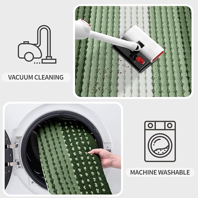 Kitinjoy Indoor Outdoor Door Mat, 47x20 Non-Slip Absorbent Dirt Trapper, Low-Profile Washable Inside Entrance Front Floor Mat, Sturdy Soft Entry Dotted Ombre Doormats for Entryway, Green