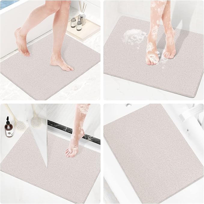Shower Mat Bathtub Mat Non-Slip,24x16 inch, Soft Tub Mat with Drain,PVC Loofah Bath Mat (Phthalate Free) for Tub and Bathroom,Quick Drying,White