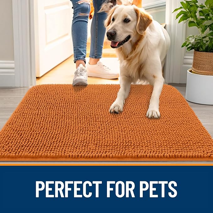 OLANLY Dog Door Mat for Muddy Paws 70x32, Absorbs Moisture and Dirt, Absorbent Non-Slip Washable Doormat, Quick Dry Chenille Mud Mat for Dogs, Entry Indoor Entryway Carpet for Inside Floor, Clay