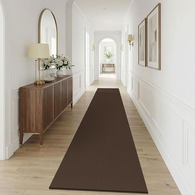 KOZYFLY Cotton 2.5'x12' Runners Rugs for Hallway, Long Washable Runner Rug, Woven Non Slip Kitchen Runner, Braided Entryway Rug, Floor Carpet for Entry, Aisle, Hall, Brown/Dark Brown